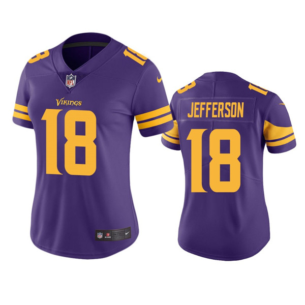 Women's Minnesota Vikings #18 Justin Jefferson Purple Limited Rush Stitched NFL Jersey